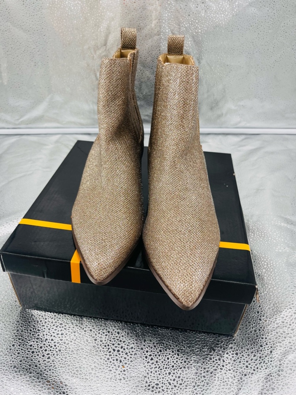 Costello Rhinestones Embellished Cowboy Ankle Boots Golden Sparkle Size W 10 - Picture 2 of 10
